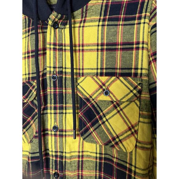 No Boundaries Men’s Long Sleeve Yellow Plaid Hoodie Medium - Picture 3 of 6